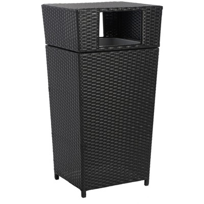Mazeli Black Wicker Outdoor Trash Bin with Removable Top