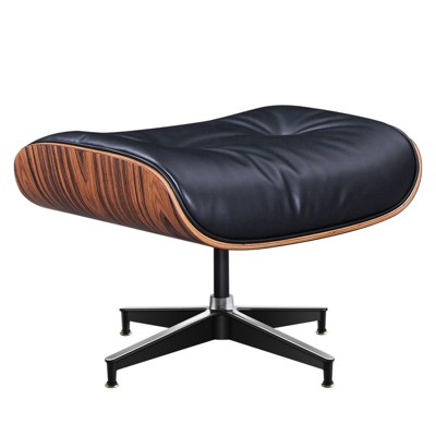 HomeRoots 28" Black and Rosewood Tufted Genuine Leather Lounge Chair With Ottoman