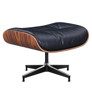 HomeRoots 28" Black and Rosewood Tufted Genuine Leather Lounge Chair With Ottoman - 1 of 4