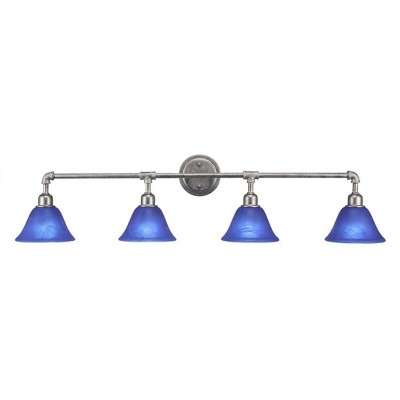 Toltec Lighting Vintage 4 - Light Vanity in  Aged Silver with 7" Blue Italian Shade