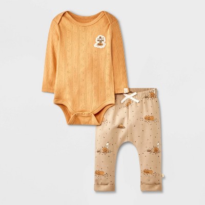 Baby 2pc Little Snoopy Halloween Long Sleeve Bodysuit & Bottom Set - Orange