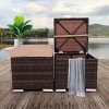 Outdoor Patio Wicker Rattan Storage Ottoman Set of 2 with Cushion,Garden Backyard Upholstered Footstool,Metal Footrest Side Table-Coolbibila - 3 of 4