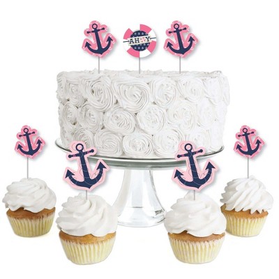 Big Dot of Happiness Ahoy - Nautical Girl - Dessert Cupcake Toppers - Baby Shower or Birthday Party Clear Treat Picks - Set of 24