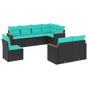 vidaXL Patio Sofa Set Black and Blue - Black and Blue Without Table - 1 of 4