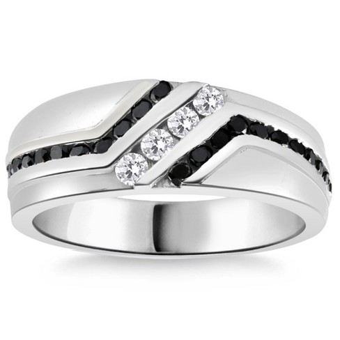 Men's White & Black Diamond Wedding Band 1/3 ct tw Square & Round-cut 10K  Yellow Gold