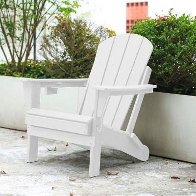 Folding Adirondack Chair,Composite Adirondack Chair With Dual Cup Holder,HDPE All-Weather Adirondack Chair For Patio-Cuddlewood