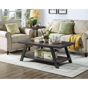 VYNXARIA Contemporary Replicated Wood Shelf Coffee Table in Charcoal Finish - 1 of 4