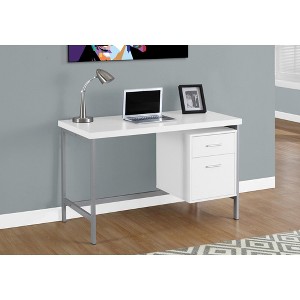 Vynxaria 48" White Computer Desk Grey Metal Frame Reversible Setup Storage Drawers for Home Office Laptop Work - 1 of 4