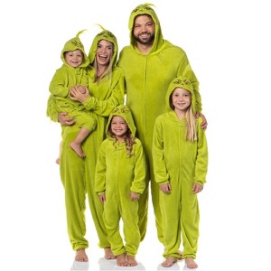 Seven Times Six Dr. Seuss GRINCH Who Stole Christmas Hooded Costume Pajama Union Suit Green - 1 of 4