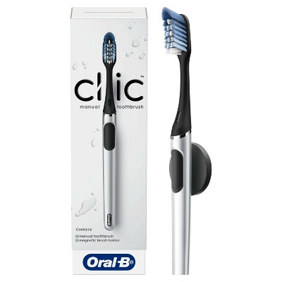 Oral-B Clic Toothbrush - Chrome Black with 1 Replaceable Brush Head and Magnetic Holder