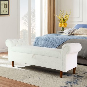 Nicbex 63" Storage Bench Multifunctional Upholstered Storage Bench with Armrests for Entryway Bedroom - 1 of 4