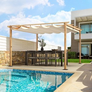 HAPPATIO Wood Grain Outdoor Retractable Pergola with Aluminum Frame - 1 of 4