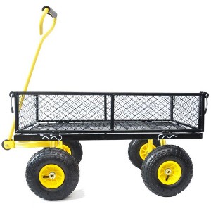 Steel Garden Cart Heavy Duty 550 Lbs Capacity With Removable Mesh Sides Utility Metal Wagon With 180° Rotating Handle Perfect For Garden - 1 of 4