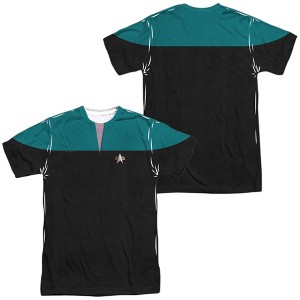Men's Star Trek Voyager Science Uniform (Front Back Print) Short Sleeve Costume T-Shirt - 1 of 4