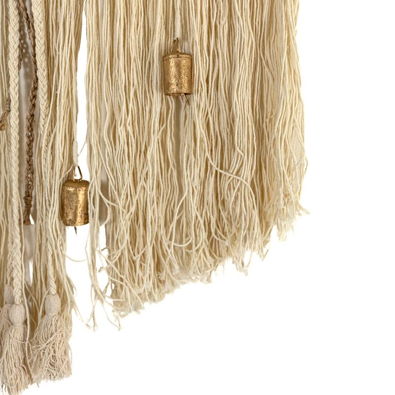 Hand Woven Yarn with Metal Bells Wall Art Cotton, Wood Dowel & Jute by Foreside Home & Garden, 3 of 7