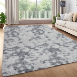 Fluffy Shaggy Rug: Tie-Dyed Furry Non-Shedding Plush Rug – Fuzzy Accent Carpet for Living Room, Bedroom | Soft Feet-Friendly Home Decor Floor Cover - 1 of 4