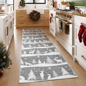 Christmas Washable Rug for Home Decor,Indoor Non Slip Carpet,Soft Low Pile Rugs with Xmas Tree Reindeer Snowflake for Entryway,Living Room,Bedroom - 1 of 4