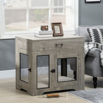 Indoor Wooden Dog Crate Furniture with Cushion and Drawer,End Table Style Kennel with 2 Doors for Small to Medium Dogs – LAOTIES
