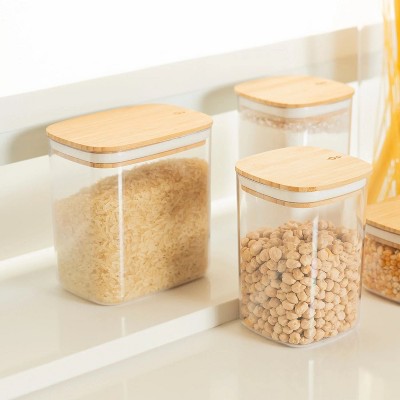 OU Airtight Food Storage Container 6.3cup, Clear Plastic Food Storage Container with Leak Proof Bamboo Lid, Stackable Kitchen Pantry Organizer — фото 3