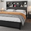 Full Size Bed Frame with Bookcase Headboard, Tall Wooden Bed Headboard Frame with Type-c & USB Charging Station - 3 of 4