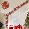 24 in Christmas Wreath for Front Door, Battery Operated Christmas Wreaths with 20 LED Lights Timer Balls Red Flowers & Bow for Indoor Outdoor - 4 of 4