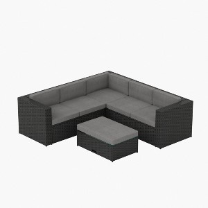 WestinTrends Outdoor Modern Sectional Sofa Set with Storage Ottoman, Black/Gray - 1 of 4