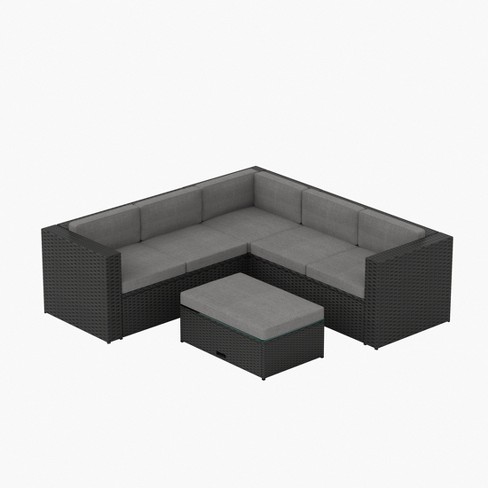 WestinTrends Outdoor Modern Sectional Sofa Set with Storage Ottoman, Black/Gray - image 1 of 4