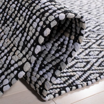 Handmade Black Geometric Cotton Square Rug, 6' x 6'