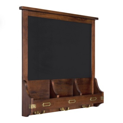 24" x 24" Stallard Wood Wall Chalkboard with Hooks Walnut Brown - Kate and Laurel