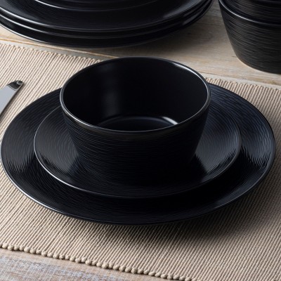Black Porcelain 12-Piece Swirl Coupe Dinnerware Set