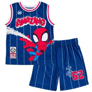 Marvel Spider-Man Miles Morales Mesh Jersey Tank Top Shirt and Basketball Shorts Toddler to Big Kid
