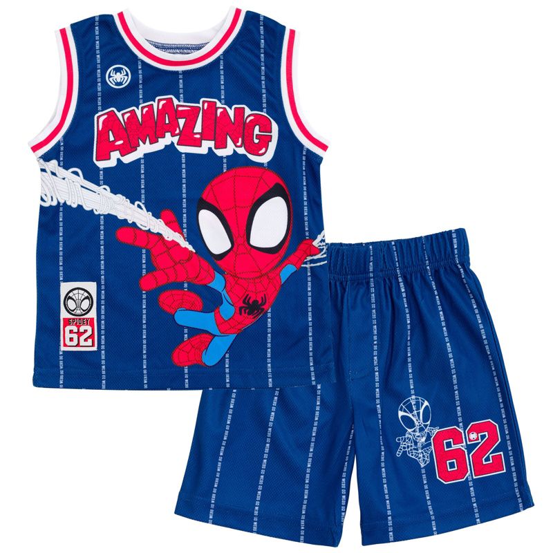Marvel Spider-Man Miles Morales Mesh Jersey Tank Top Shirt and Basketball Shorts Toddler to Big Kid, 1 of 7