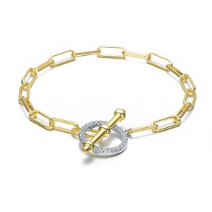 Guili Two-Tone Toggle Clasp Link Bracelet with Clear Cubic Zirconia Accents for a Stylish, Polished Look Blending Classic and Modern Appeal - 1 of 3