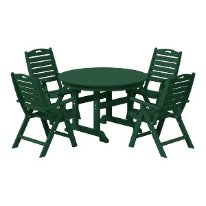 WestinTrends Malibu 5-Piece HDPE Round Patio Dining Table Set with Foldable Chairs, Black - 1 of 4