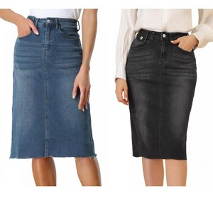 Allegra K Women's Casual High Waist Back Vent Short Denim Skirt 2 Packs - 1 of 4