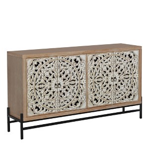 TIRAMISUBEST Vintage 4-Door Wood Cabinet with Metal Base, Rustic Storage Sideboard for Living Room & Entryway - 1 of 4