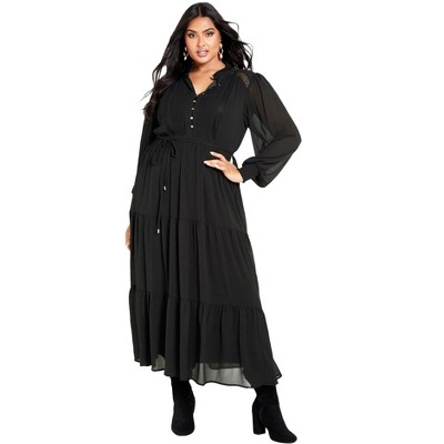 Avenue Women's Plus Size Jasmine Long Sleeve Tiered Maxi Dress