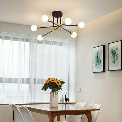 POWLIG 6-Light Black Gold Mid Century Modern Nordic Sputnik Chandelier Flush Mount
