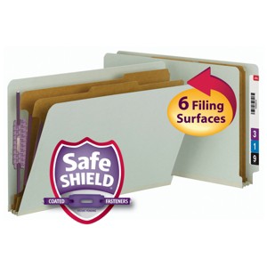 Smead End Tab Pressboard Classification File Folder with SafeSHIELD  Fasteners, 2 Divider, Legal, Gray/Green (29810) - 1 of 4
