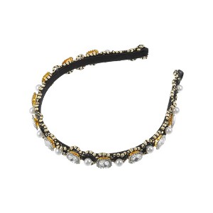 Unique Bargains Women's Bling Faux Pearl Sparkle Rhinestone Padded Headband 0.59 Inch Wide 1 Pc - 1 of 4