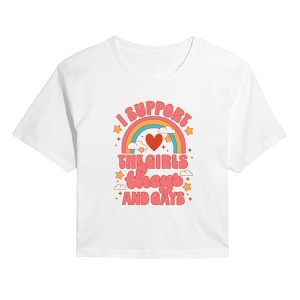 Women's - Instant Message - I Support The Girls Theys And Gays Cropped Graphic T-Shirt - 1 of 4