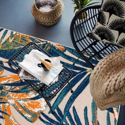 Tropical Floral Leaves Multi 5' x 7' Flat Woven Area Rug