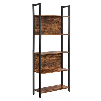 65" 5 Tier Metal Frame Bookcase Brown/Black - Benzara