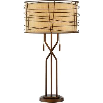 Franklin Iron Works Marlowe 28 3/4" Tall Rustic Modern End Table Lamp Pull Chain Brown Bronze Finish Metal Single Woven Shade Living Room Bedroom