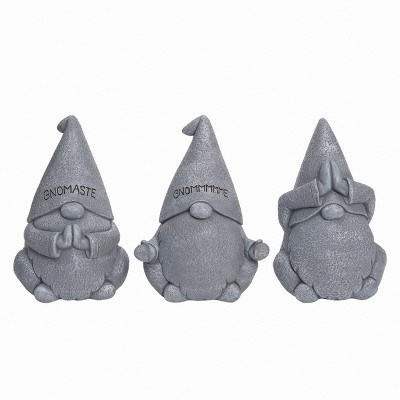 Transpac Resin 9" Grey Spring Hear No See No Speak No Gnome Set of 3