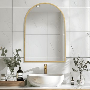 MAYEERTY Hanging Mirror Aluminum Alloy Thin Edge Right Angle Arch Gold 30x28x1in - 1 of 4