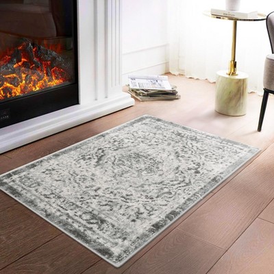 Vintage Plush Rug, Non-Slip Door Mat ¨C Soft Low Pile Machine Washable Carpet for Kitchen, Entryway, Bathroom