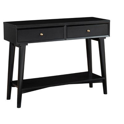 Transitional Mid-Century Black Mahogany Console Table with Storage