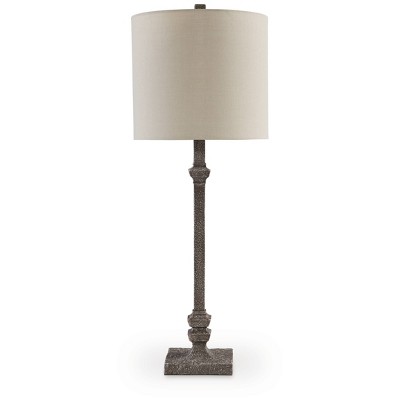 Distressed Gray Polyresin Traditional Accent Lamp with Fabric Shade