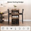 Jojoka Bar Table and Chairs Set for 2, Semi-Circular Retro Palette Tabletop with 3 Tier Storage Shelves,Brown - 3 of 4